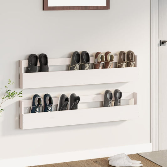 Scarpiere a Parete 2pz Bianco 110x9x23cm Legno Massello di Pino - homemem39