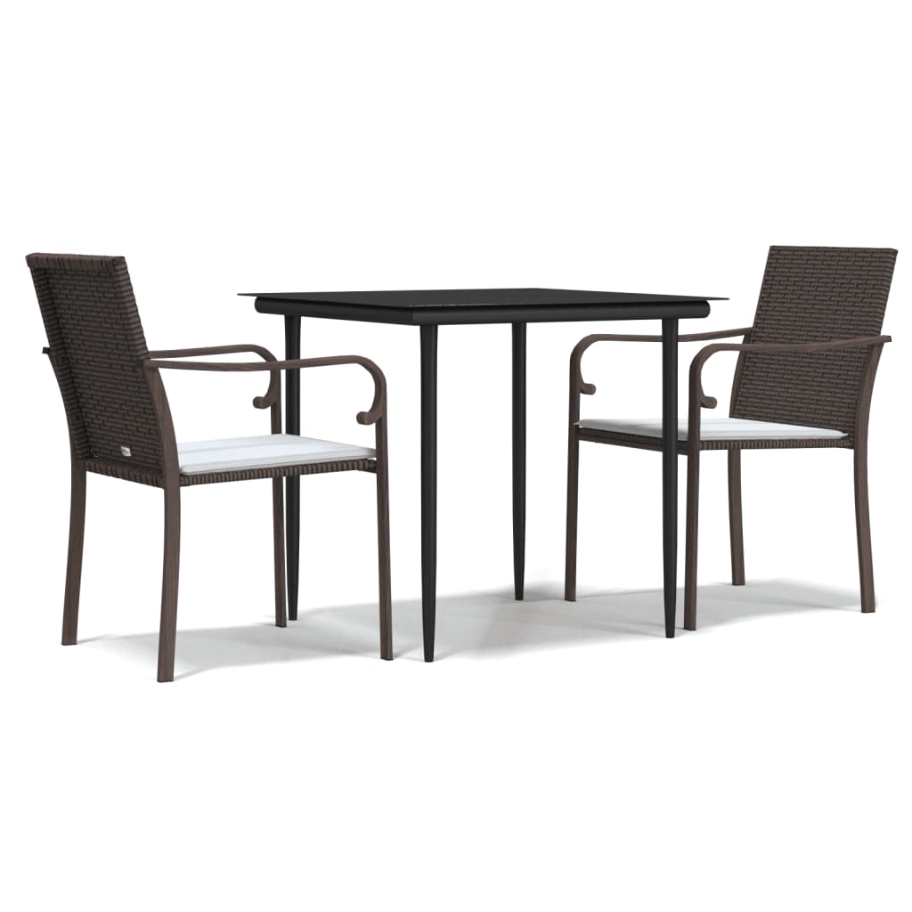 Set Pranzo da Giardino 3pz con Cuscini in Polyrattan e Acciaio - homemem39