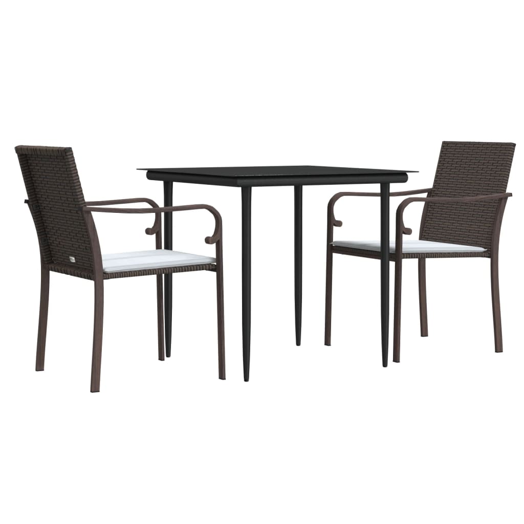 Set Pranzo da Giardino 3pz con Cuscini in Polyrattan e Acciaio - homemem39