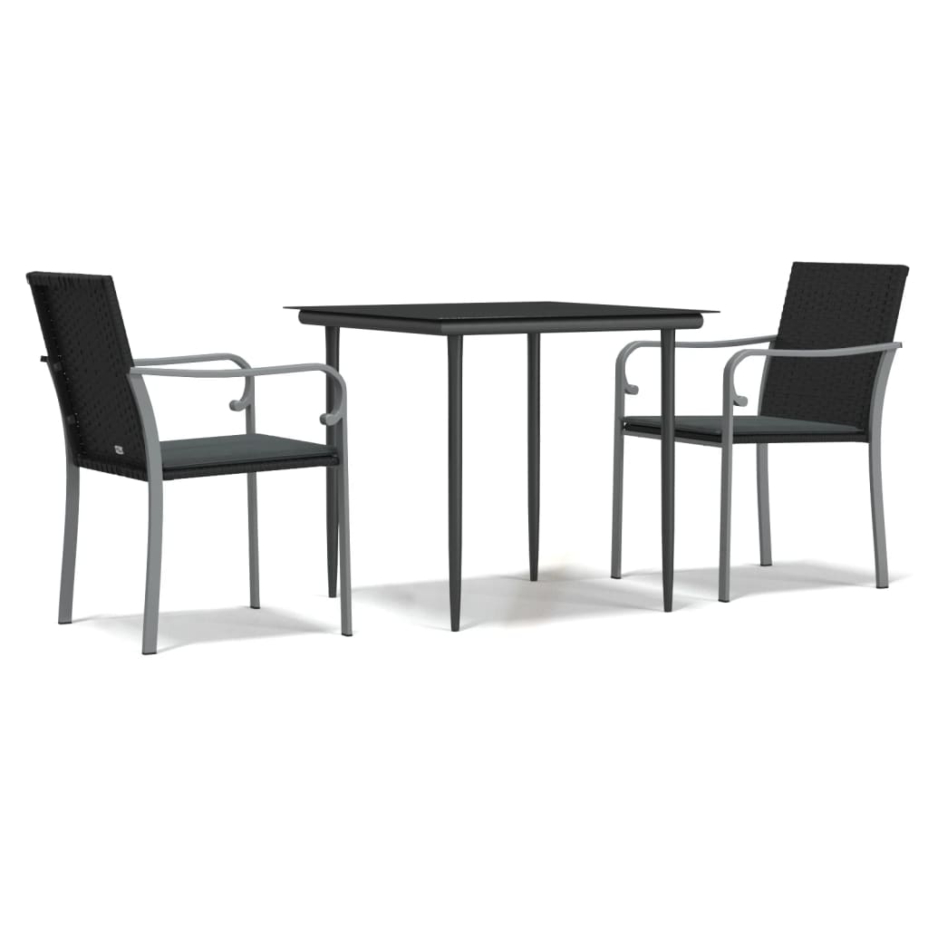 Set Pranzo da Giardino 3pz con Cuscini in Polyrattan e Acciaio - homemem39