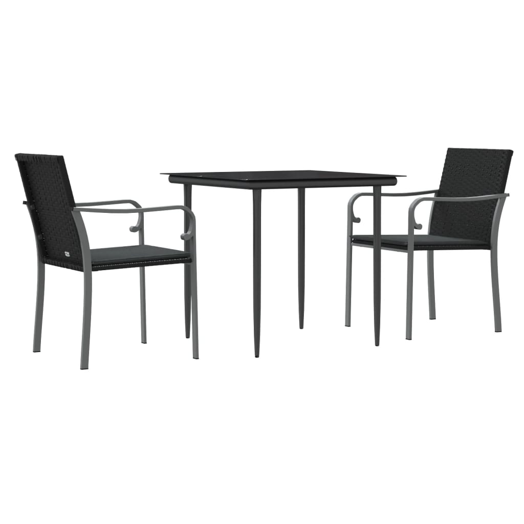 Set Pranzo da Giardino 3pz con Cuscini in Polyrattan e Acciaio | homemem39