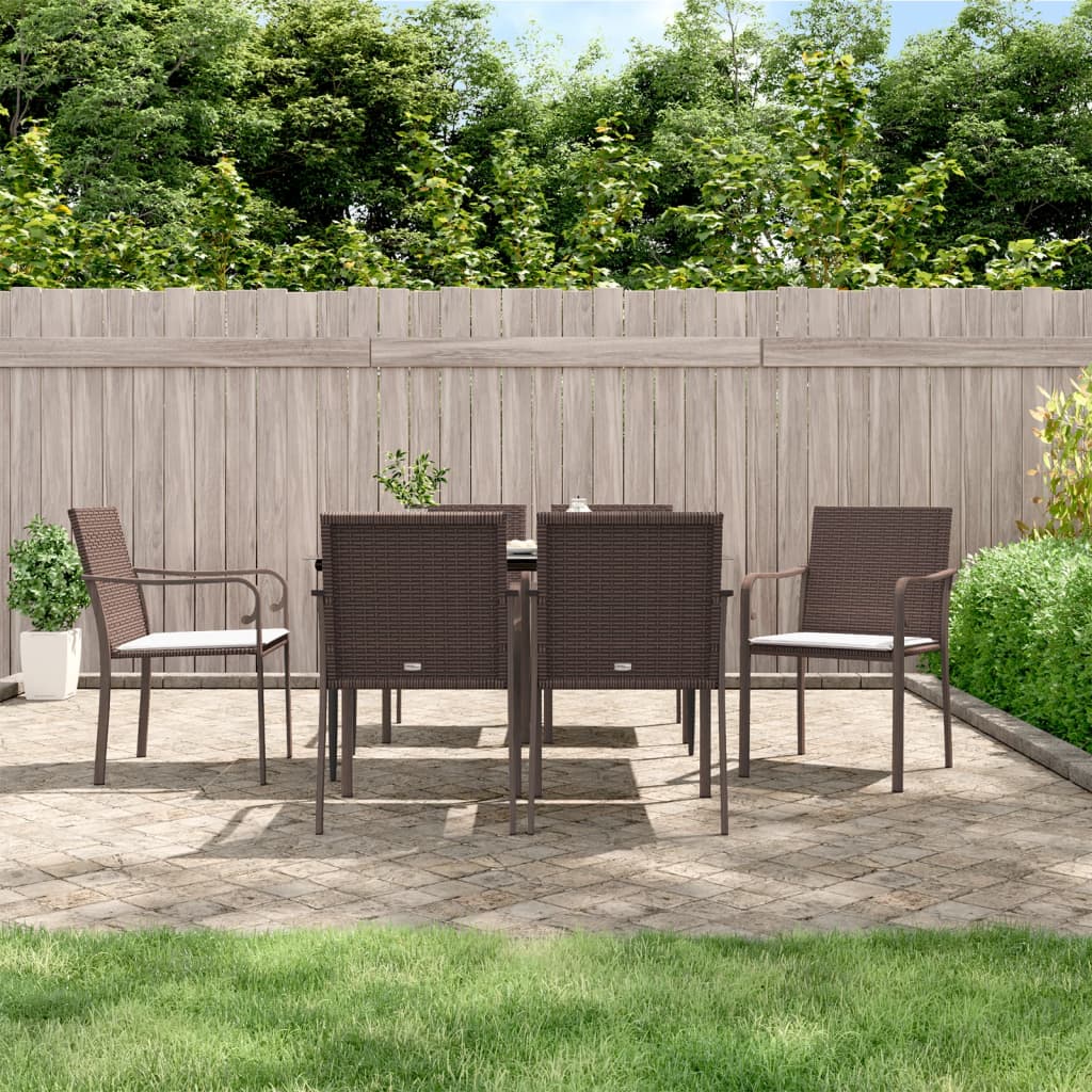 Set Pranzo da Giardino 7 pz con Cuscini in Polyrattan e Acciaio | homemem39
