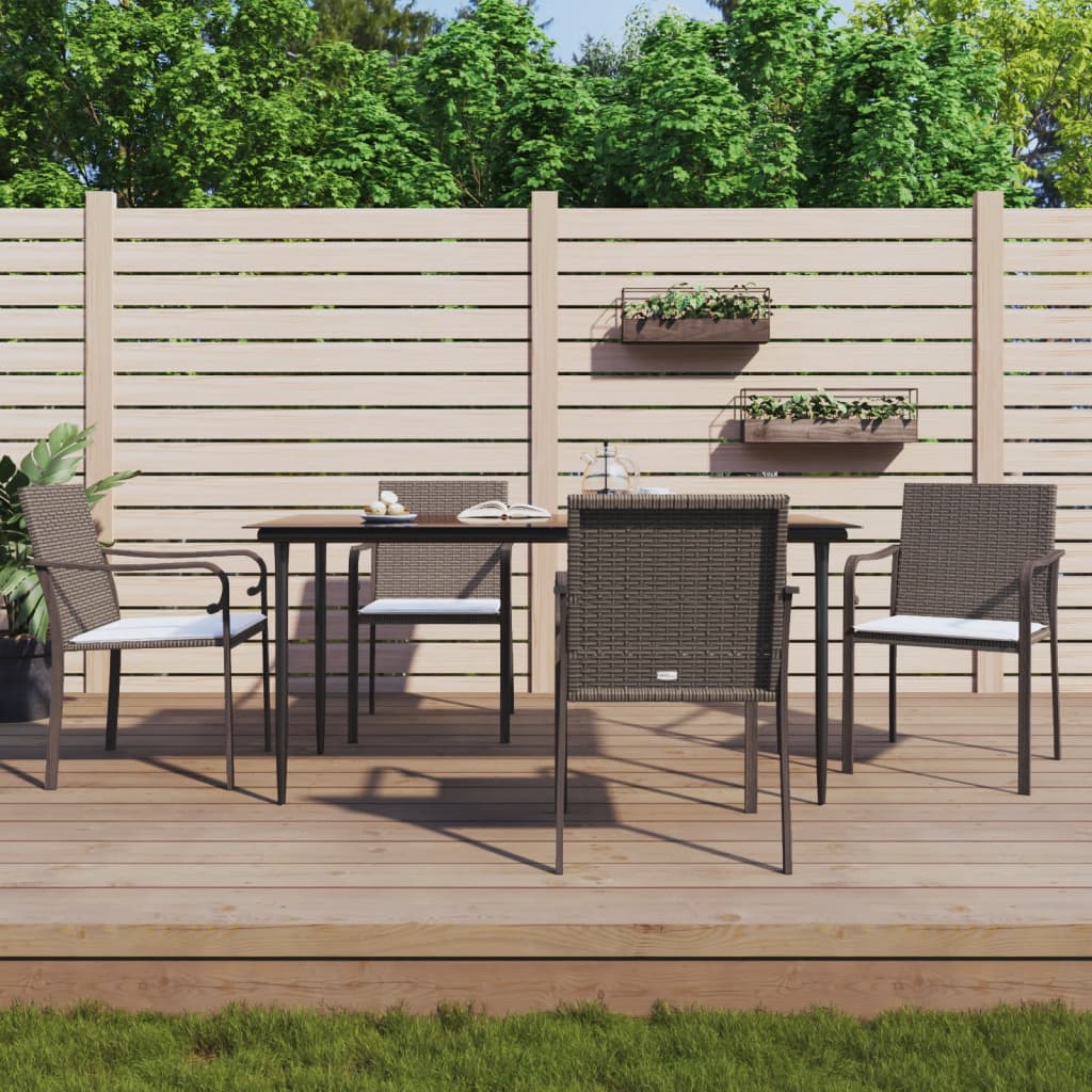 Set Pranzo da Giardino 5pz con Cuscini in Polyrattan e Acciaio