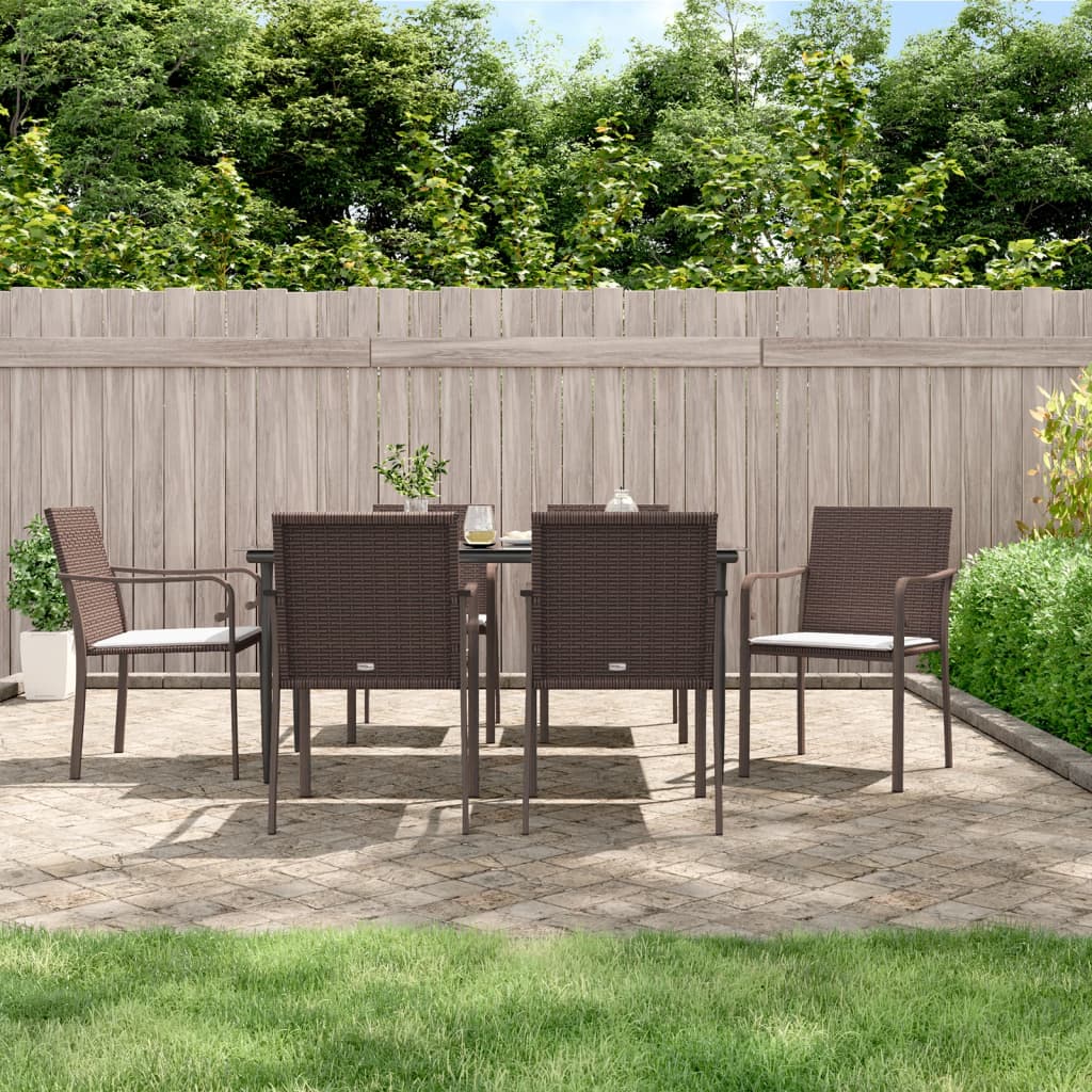 Set Pranzo da Giardino 7 pz con Cuscini in Polyrattan e Acciaio | homemem39