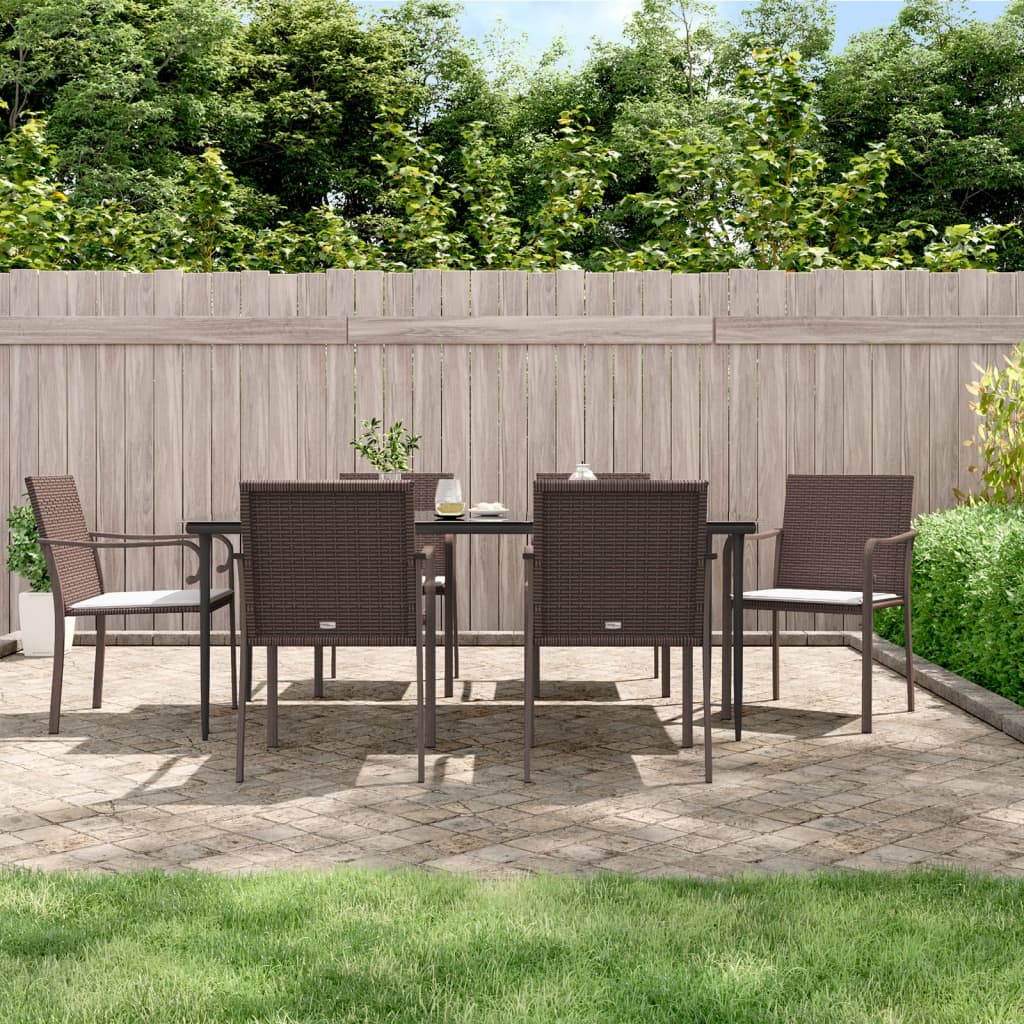 Set Pranzo da Giardino 7 pz con Cuscini in Polyrattan e Acciaio - homemem39
