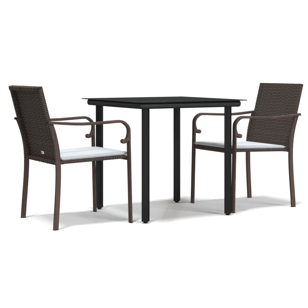Set Pranzo da Giardino 3pz con Cuscini in Polyrattan e Acciaio - homemem39