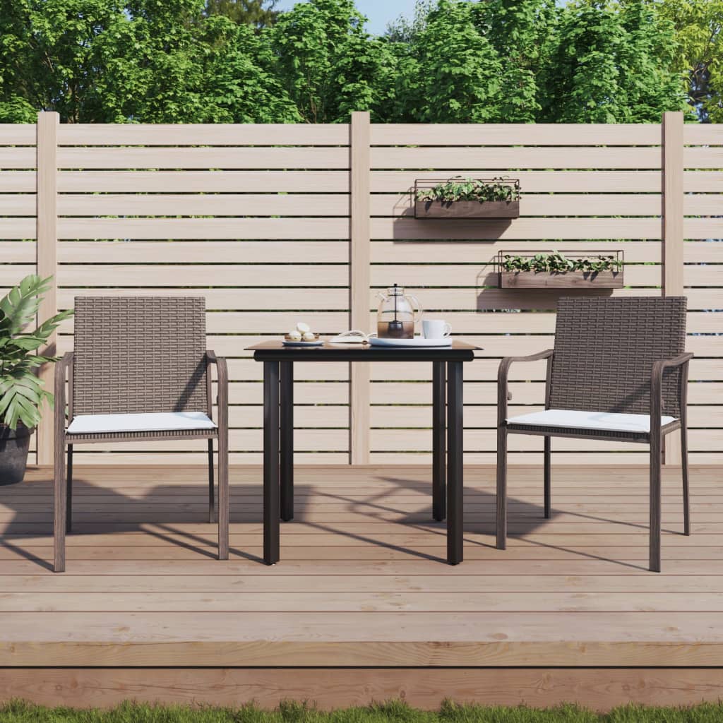 Set Pranzo da Giardino 3pz con Cuscini in Polyrattan e Acciaio - homemem39