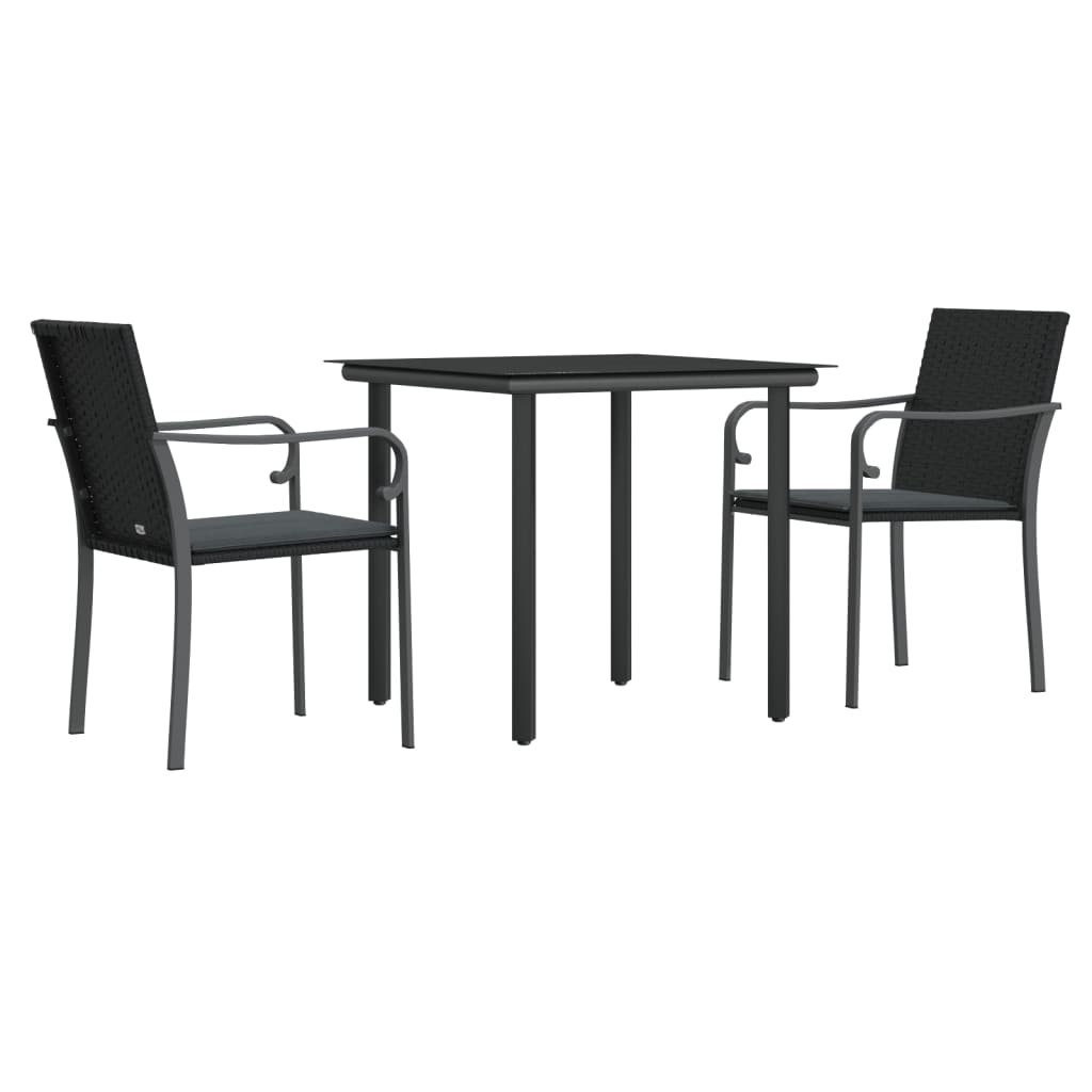 Set Pranzo da Giardino 3pz con Cuscini in Polyrattan e Acciaio | homemem39