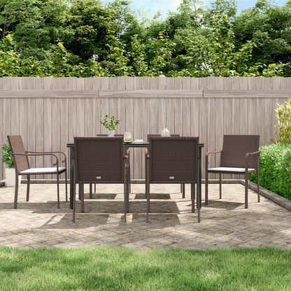 Set Pranzo da Giardino 7 pz con Cuscini in Polyrattan e Acciaio | homemem39