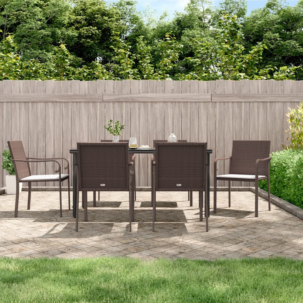 Set Pranzo da Giardino 7 pz con Cuscini in Polyrattan e Acciaio - homemem39