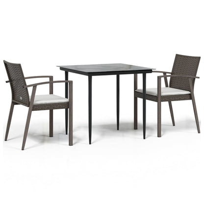 Set Pranzo da Giardino 3pz con Cuscini in Polyrattan e Acciaio | homemem39