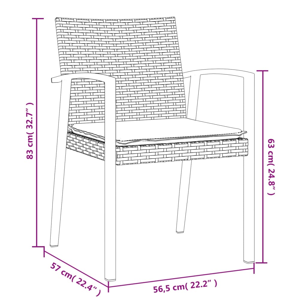 Set Pranzo da Giardino 3pz con Cuscini in Polyrattan e Acciaio | homemem39