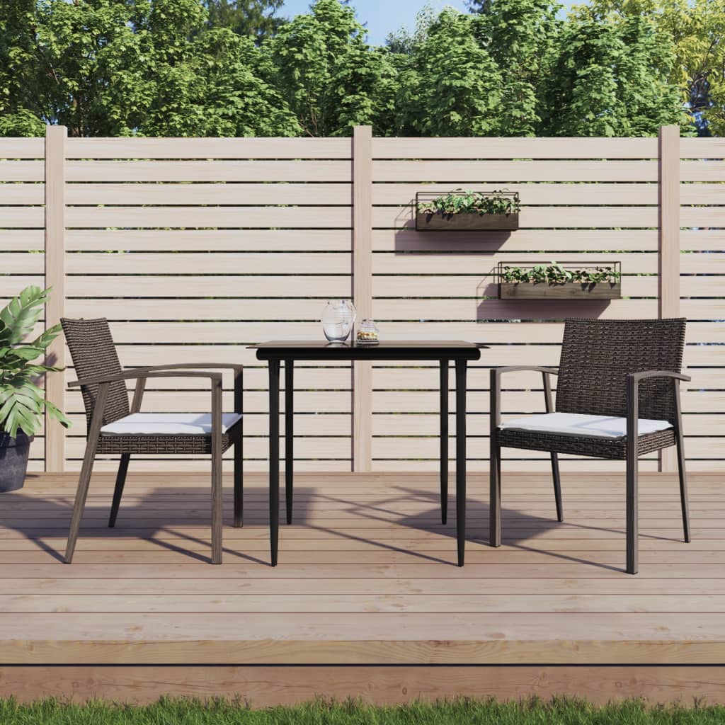 Set Pranzo da Giardino 3pz con Cuscini in Polyrattan e Acciaio - homemem39