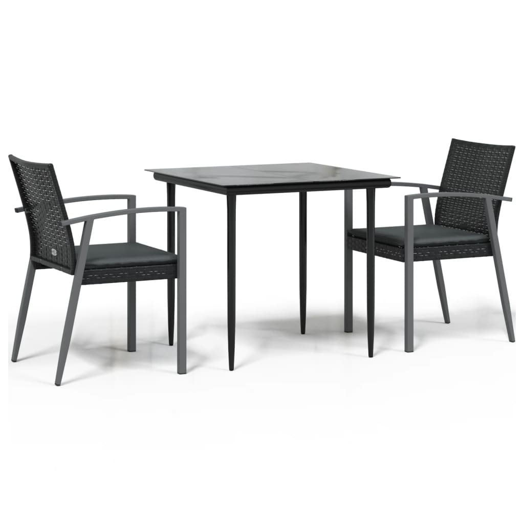 Set Pranzo da Giardino 3pz con Cuscini in Polyrattan e Acciaio | homemem39
