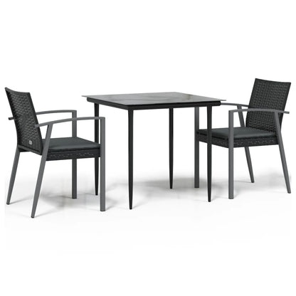 Set Pranzo da Giardino 3pz con Cuscini in Polyrattan e Acciaio | homemem39
