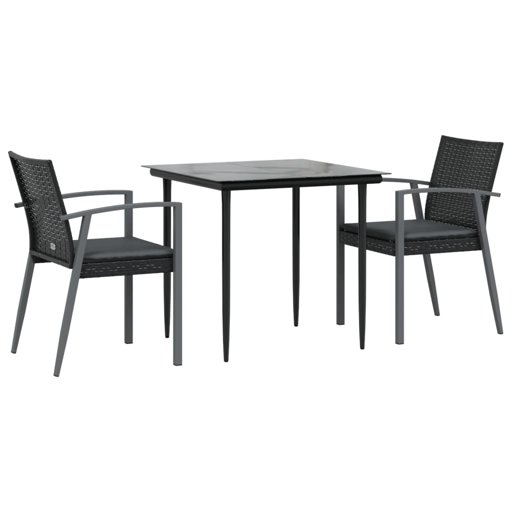 Set Pranzo da Giardino 3pz con Cuscini in Polyrattan e Acciaio | homemem39