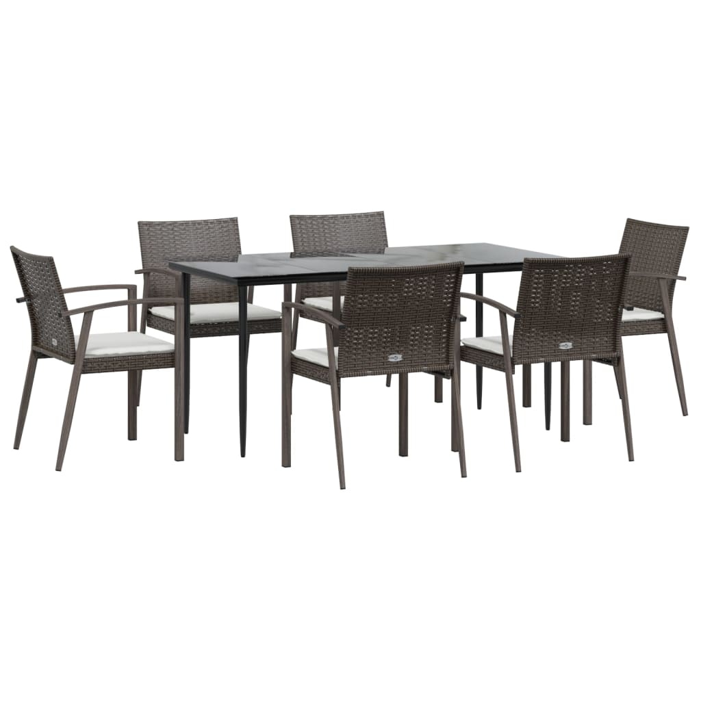 Set Pranzo da Giardino 7 pz con Cuscini in Polyrattan e Acciaio | homemem39