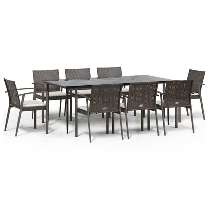 Set Pranzo da Giardino 9 pz con Cuscini in Polyrattan e Acciaio - homemem39