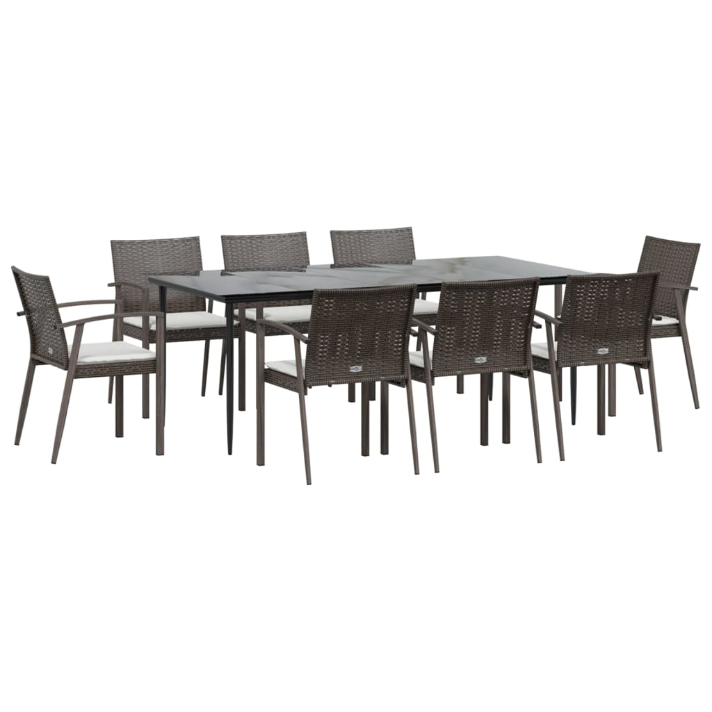 Set Pranzo da Giardino 9 pz con Cuscini in Polyrattan e Acciaio - homemem39