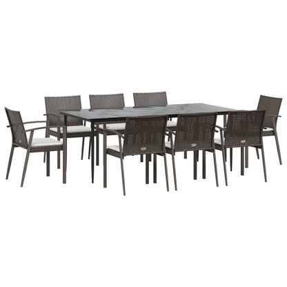 Set Pranzo da Giardino 9 pz con Cuscini in Polyrattan e Acciaio - homemem39