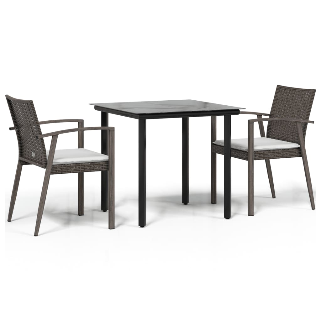 Set Pranzo da Giardino 3pz con Cuscini in Polyrattan e Acciaio | homemem39