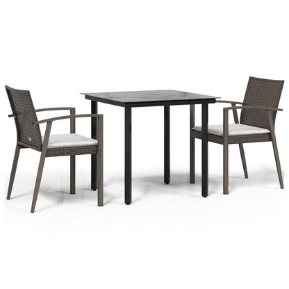 Set Pranzo da Giardino 3pz con Cuscini in Polyrattan e Acciaio | homemem39