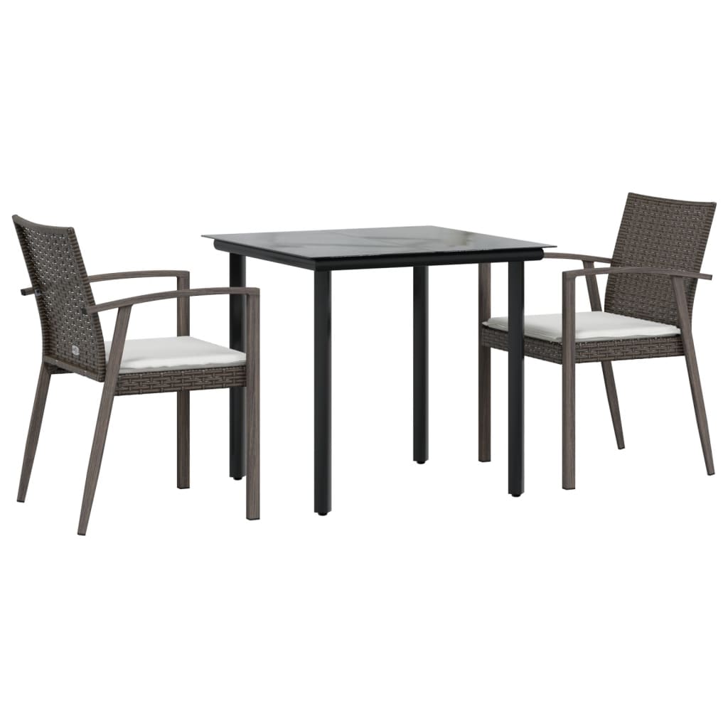 Set Pranzo da Giardino 3pz con Cuscini in Polyrattan e Acciaio | homemem39