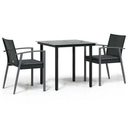 Set Pranzo da Giardino 3pz con Cuscini in Polyrattan e Acciaio - homemem39