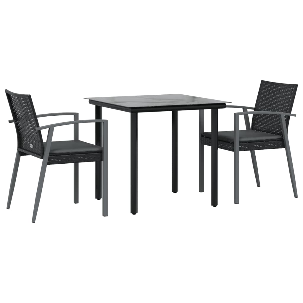 Set Pranzo da Giardino 3pz con Cuscini in Polyrattan e Acciaio | homemem39