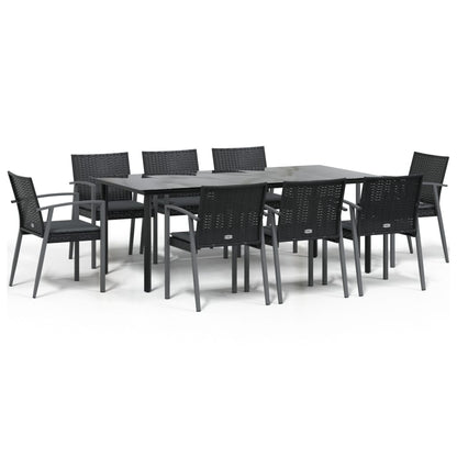 Set Pranzo da Giardino 9 pz con Cuscini in Polyrattan e Acciaio | homemem39