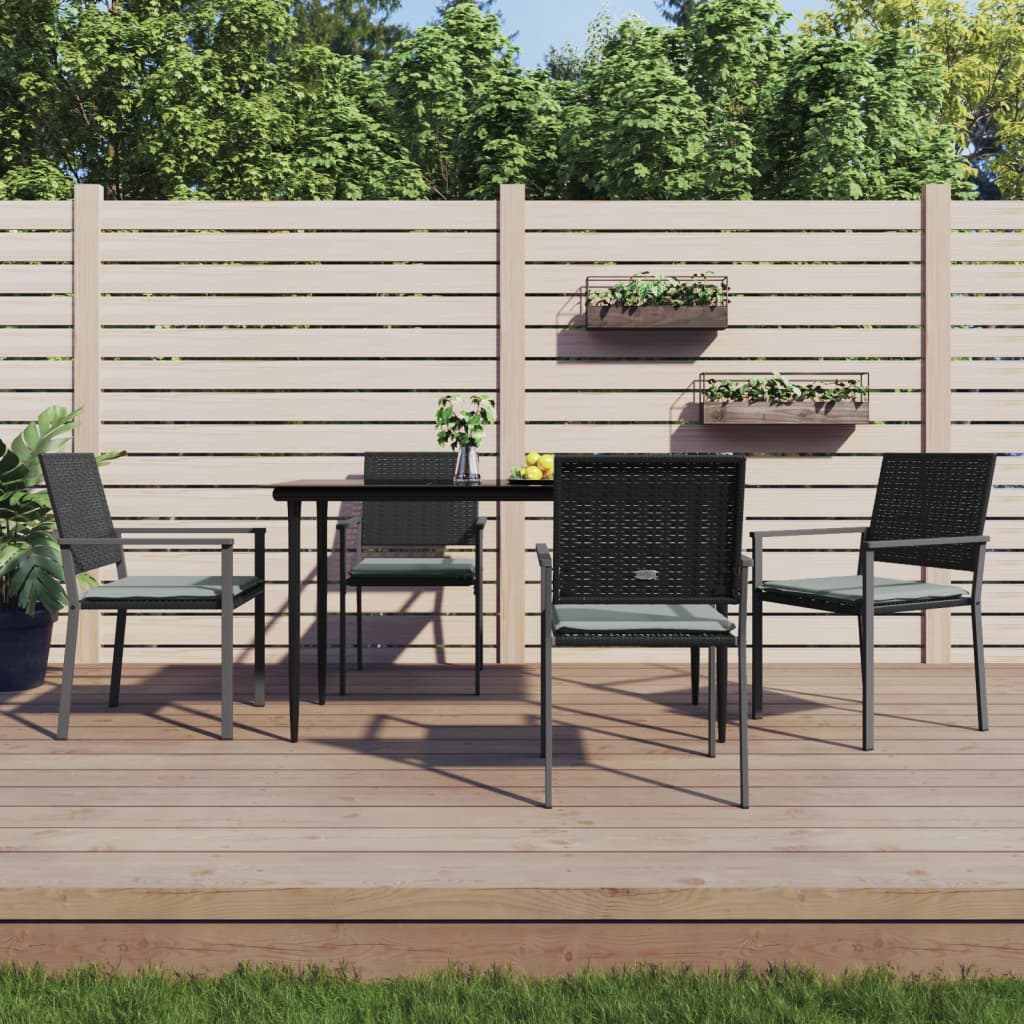 Set Pranzo da Giardino 5pz con Cuscini in Polyrattan e Acciaio