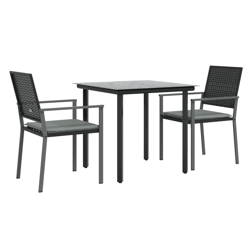 Set Pranzo da Giardino 3pz con Cuscini in Polyrattan e Acciaio | homemem39