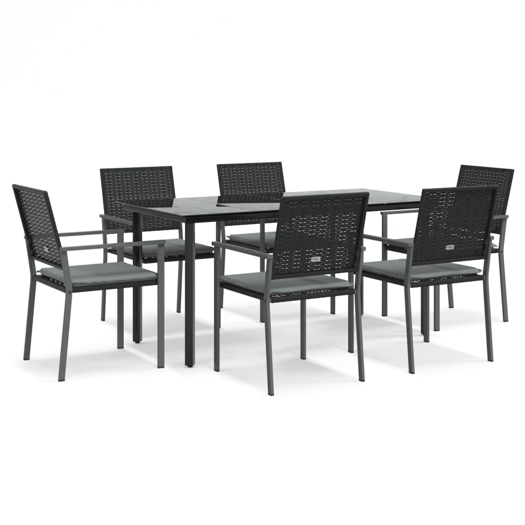 Set Pranzo da Giardino 7 pz con Cuscini in Polyrattan e Acciaio