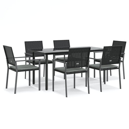 Set Pranzo da Giardino 7 pz con Cuscini in Polyrattan e Acciaio