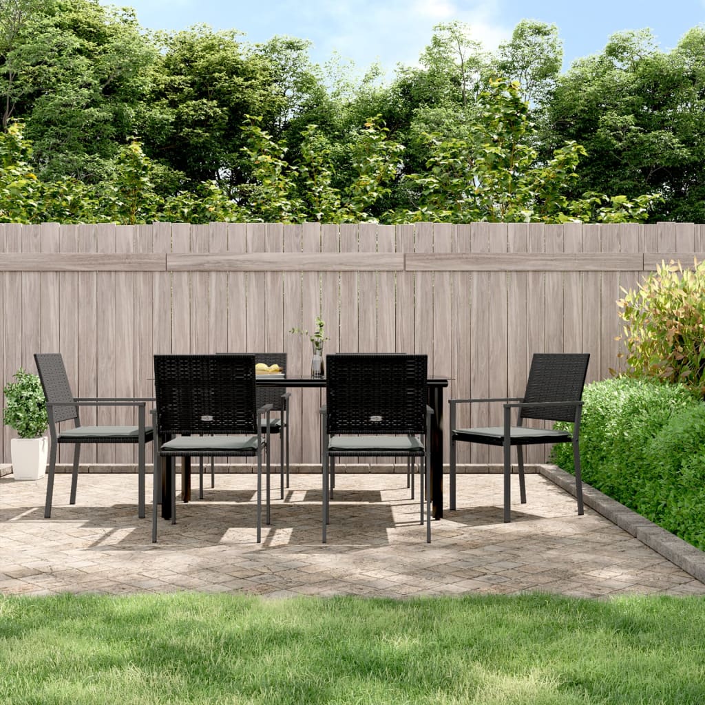 Set Pranzo da Giardino 7 pz con Cuscini in Polyrattan e Acciaio