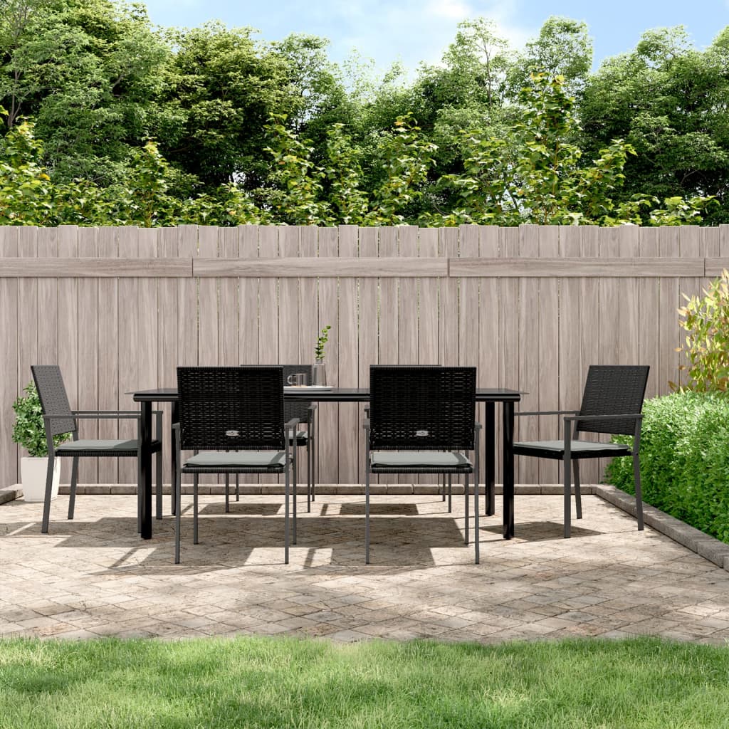 Set Pranzo da Giardino 7 pz con Cuscini in Polyrattan e Acciaio
