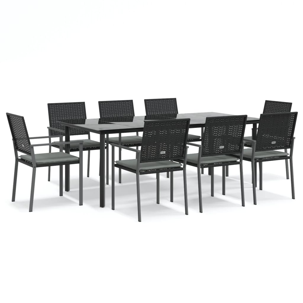 Set Pranzo da Giardino 9 pz con Cuscini in Polyrattan e Acciaio