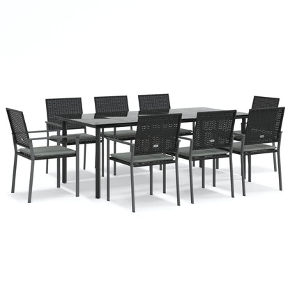Set Pranzo da Giardino 9 pz con Cuscini in Polyrattan e Acciaio