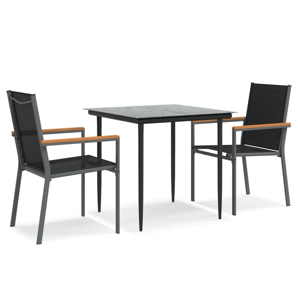 Set da Pranzo da Giardino 3 pz Nero in Textilene e Acciaio | homemem39
