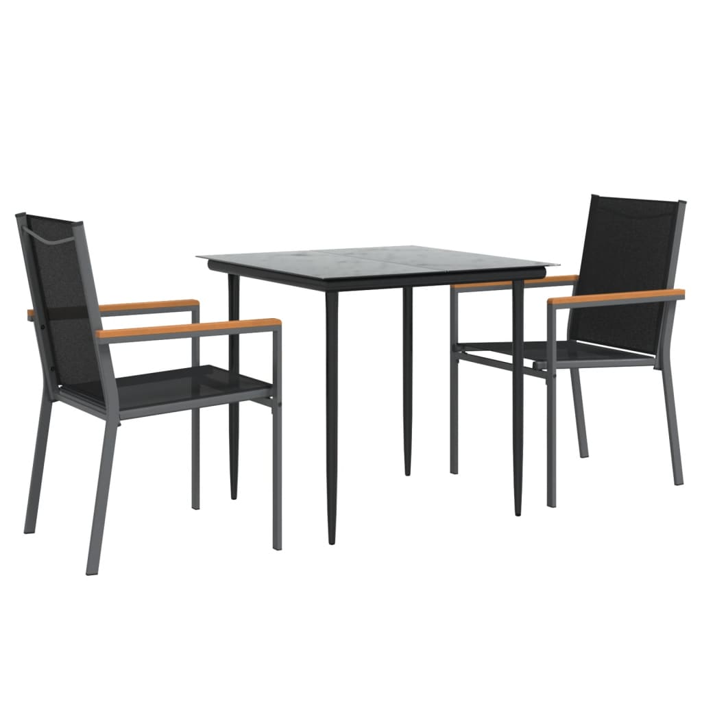 Set da Pranzo da Giardino 3 pz Nero in Textilene e Acciaio | homemem39