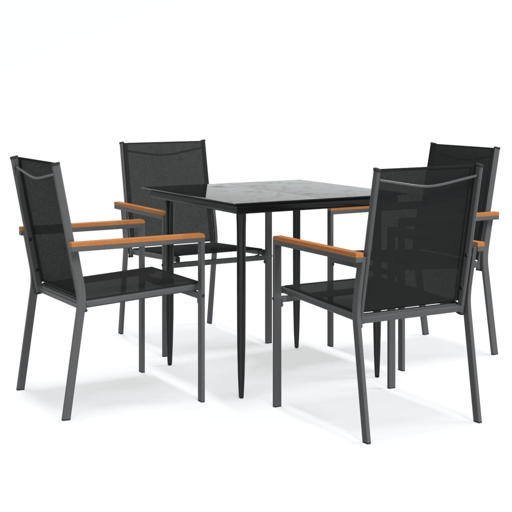 Set da Pranzo da Giardino 5 pz Nero in Textilene e Acciaio | homemem39