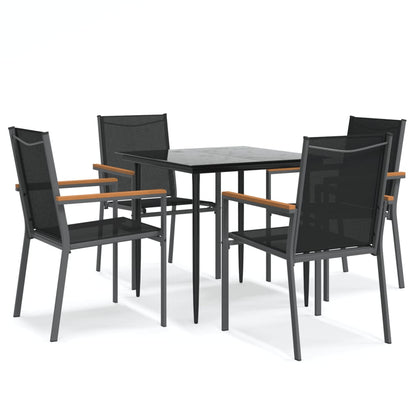 Set da Pranzo da Giardino 5 pz Nero in Textilene e Acciaio | homemem39