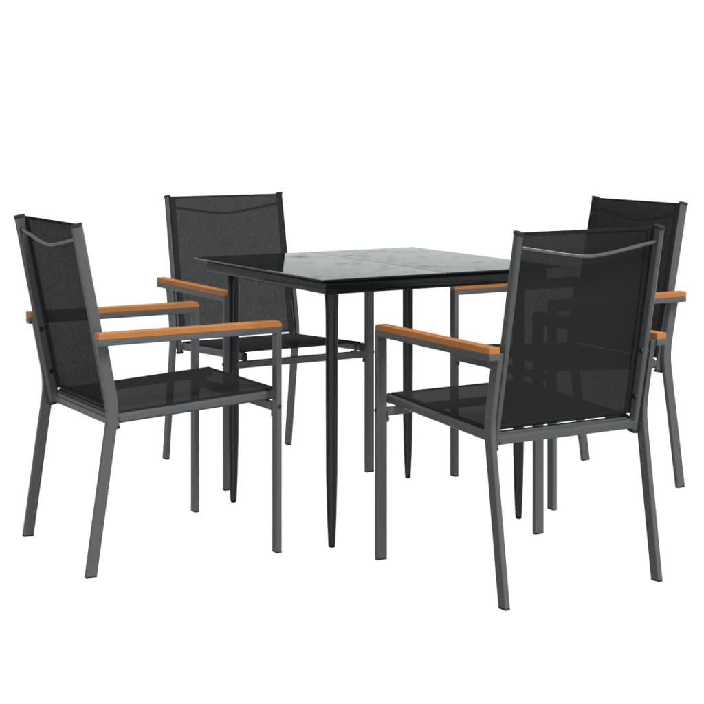 Set da Pranzo da Giardino 5 pz Nero in Textilene e Acciaio | homemem39