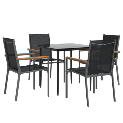 Set da Pranzo da Giardino 5 pz Nero in Textilene e Acciaio | homemem39