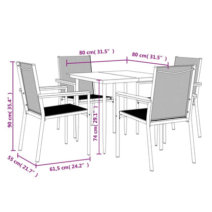 Set da Pranzo da Giardino 5 pz Nero in Textilene e Acciaio | homemem39