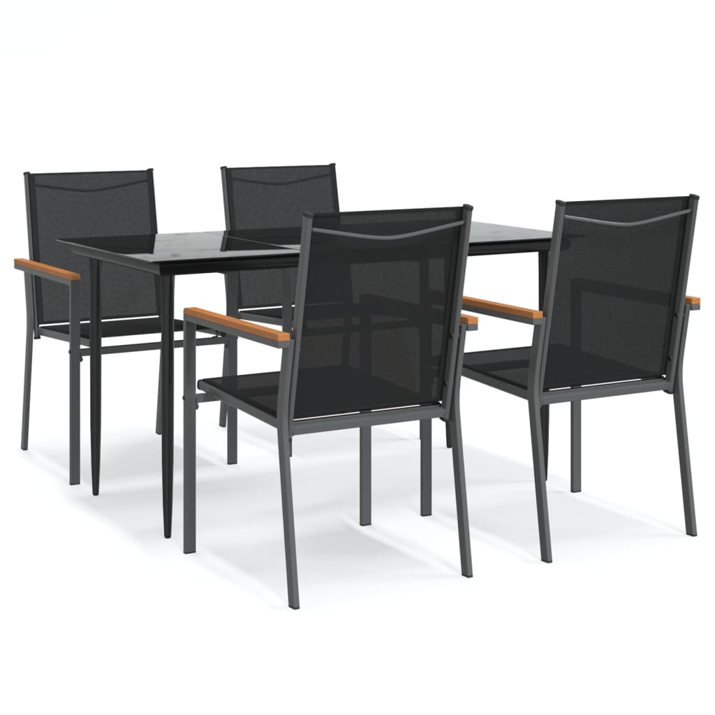 Set da Pranzo da Giardino 5 pz Nero in Textilene e Acciaio | homemem39