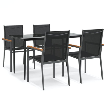 Set da Pranzo da Giardino 5 pz Nero in Textilene e Acciaio | homemem39