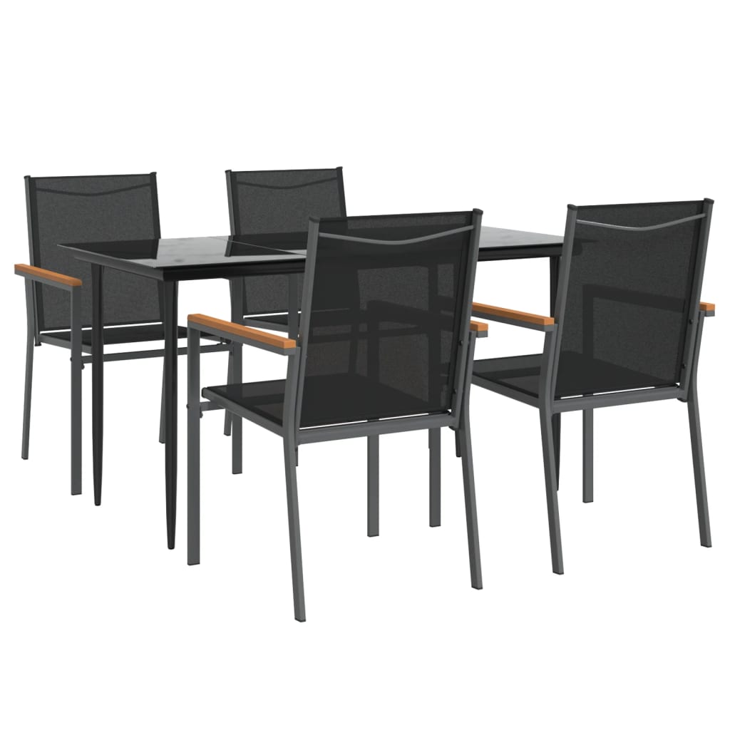 Set da Pranzo da Giardino 5 pz Nero in Textilene e Acciaio | homemem39