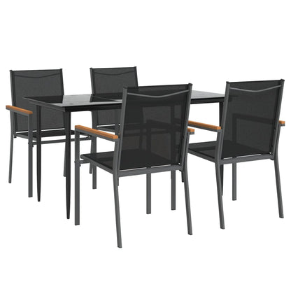Set da Pranzo da Giardino 5 pz Nero in Textilene e Acciaio | homemem39