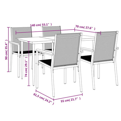 Set da Pranzo da Giardino 5 pz Nero in Textilene e Acciaio | homemem39
